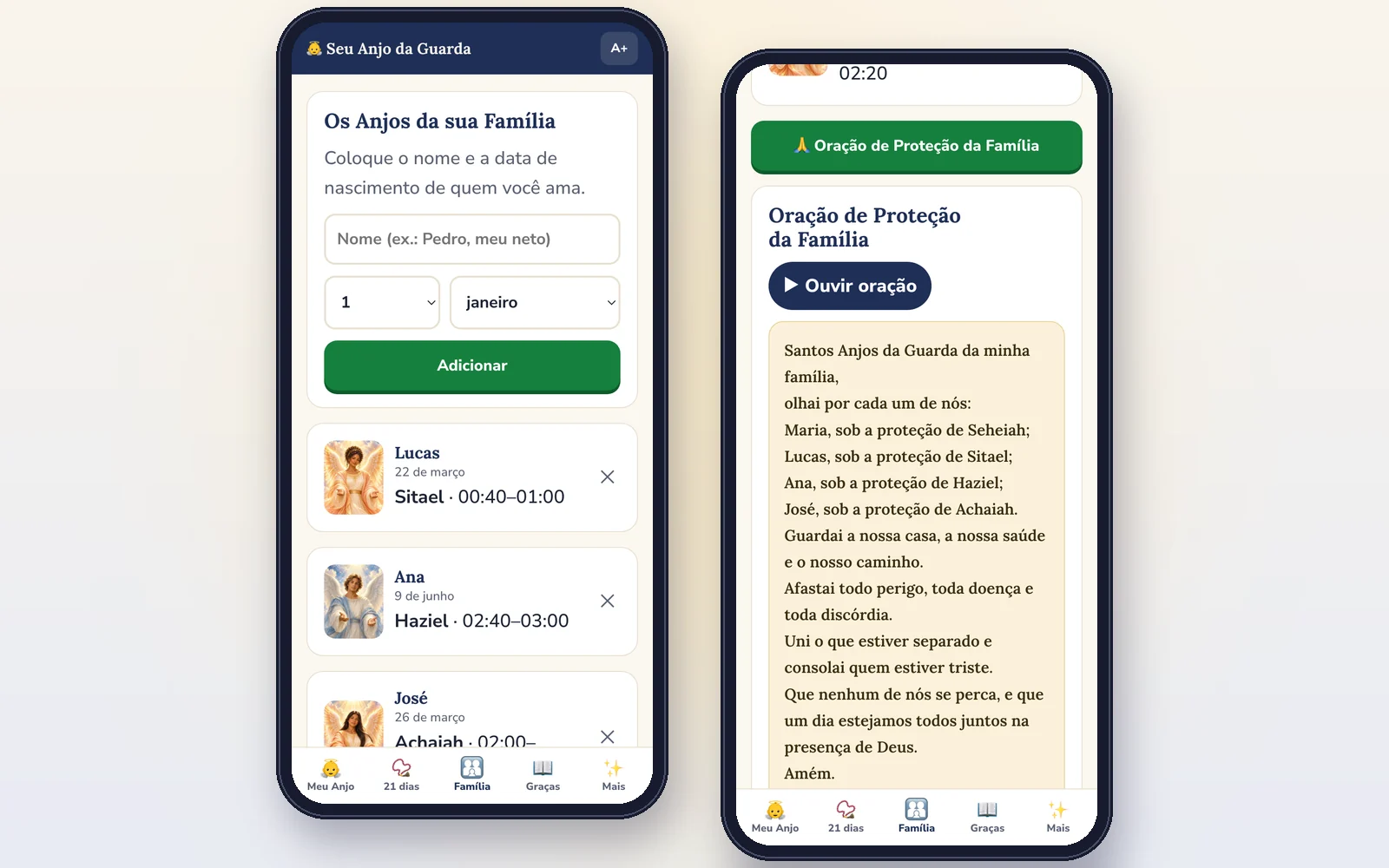 Anjos da Família e Oração de Proteção da Família no app